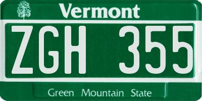 VT license plate ZGH355