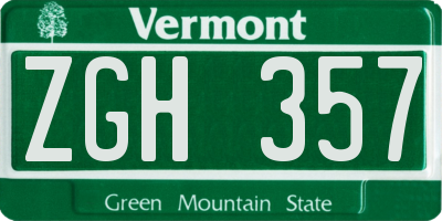 VT license plate ZGH357