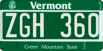VT license plate ZGH360