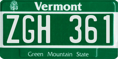 VT license plate ZGH361