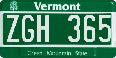 VT license plate ZGH365