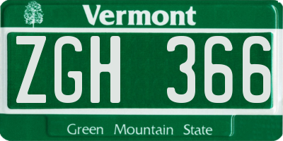 VT license plate ZGH366