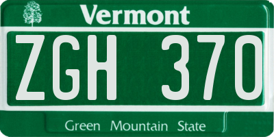 VT license plate ZGH370