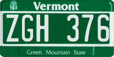 VT license plate ZGH376
