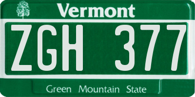 VT license plate ZGH377
