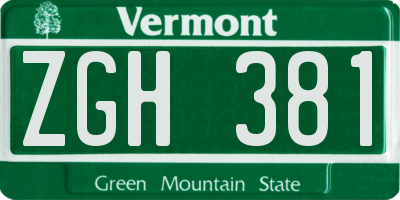 VT license plate ZGH381