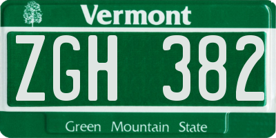 VT license plate ZGH382