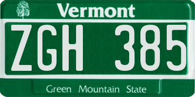 VT license plate ZGH385