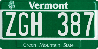 VT license plate ZGH387