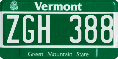 VT license plate ZGH388