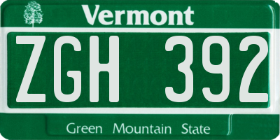 VT license plate ZGH392