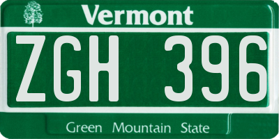 VT license plate ZGH396