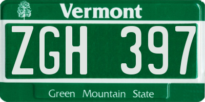 VT license plate ZGH397