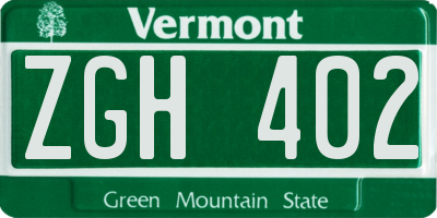 VT license plate ZGH402