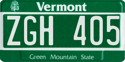 VT license plate ZGH405