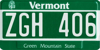 VT license plate ZGH406