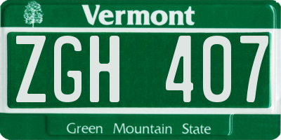 VT license plate ZGH407