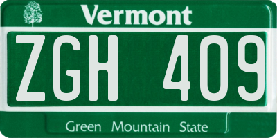 VT license plate ZGH409