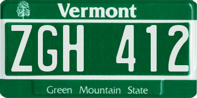 VT license plate ZGH412