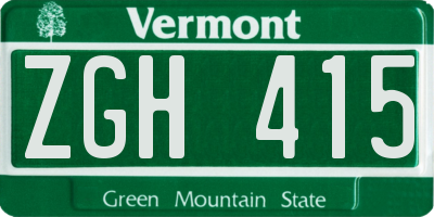 VT license plate ZGH415