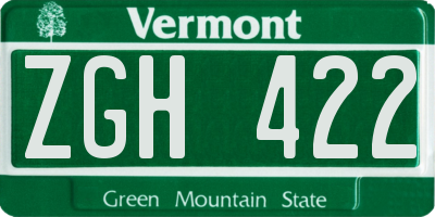VT license plate ZGH422