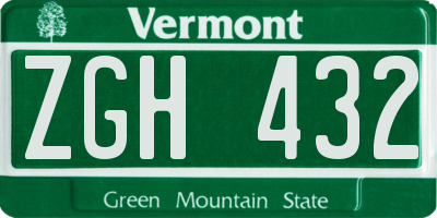 VT license plate ZGH432