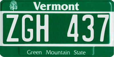 VT license plate ZGH437