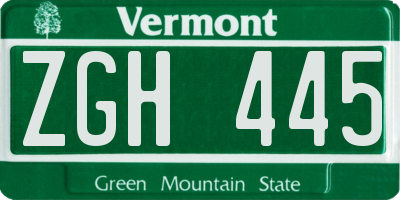 VT license plate ZGH445
