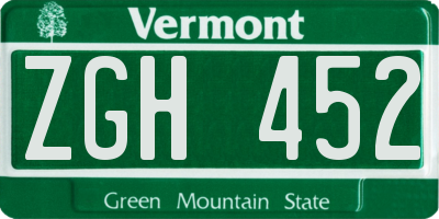 VT license plate ZGH452