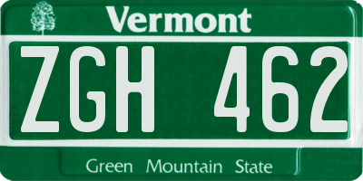 VT license plate ZGH462