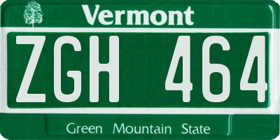 VT license plate ZGH464