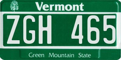 VT license plate ZGH465