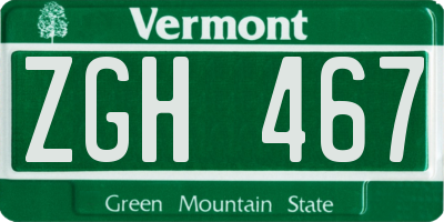VT license plate ZGH467