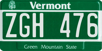 VT license plate ZGH476