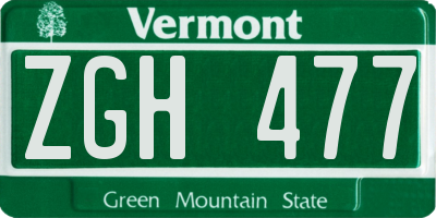 VT license plate ZGH477