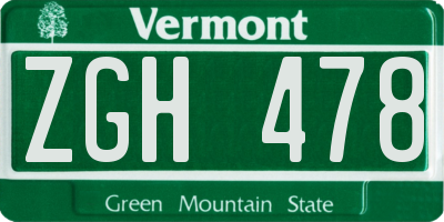 VT license plate ZGH478