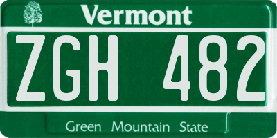 VT license plate ZGH482