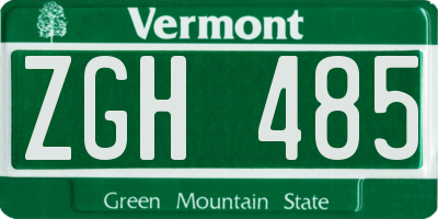 VT license plate ZGH485