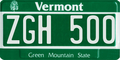 VT license plate ZGH500