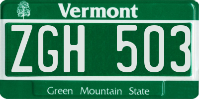VT license plate ZGH503