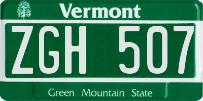 VT license plate ZGH507