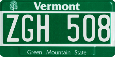VT license plate ZGH508