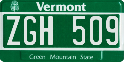 VT license plate ZGH509