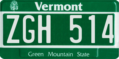 VT license plate ZGH514