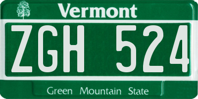 VT license plate ZGH524