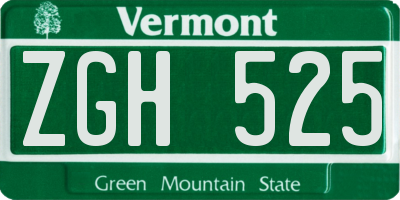 VT license plate ZGH525