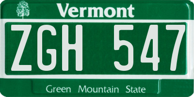 VT license plate ZGH547