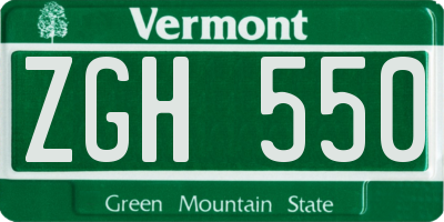 VT license plate ZGH550