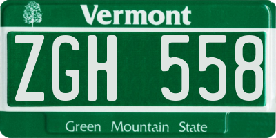 VT license plate ZGH558