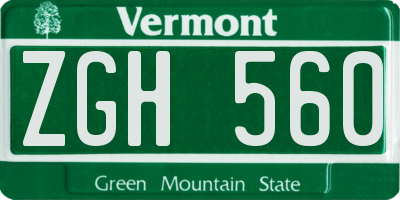 VT license plate ZGH560